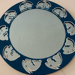 LEE Gorman SMITH Artist Painted Hanging Mirror Blue Bunnies Artist Signed